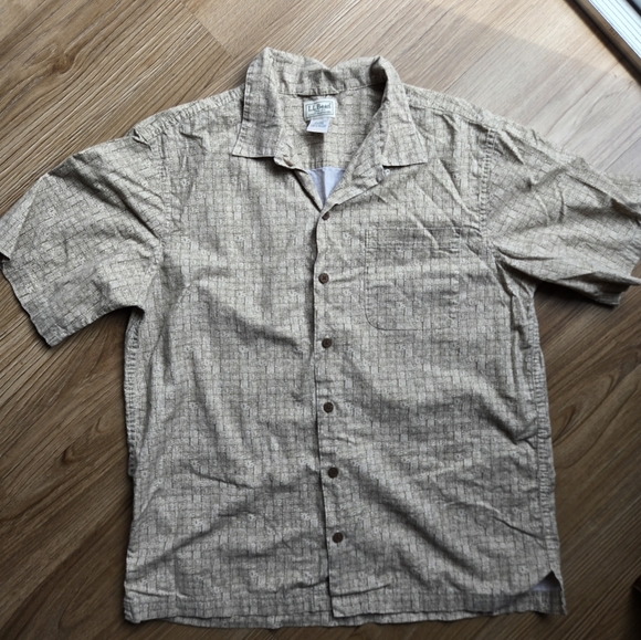 L.L. Bean Taupe Geometric Cotton Shirt - Picture 1 of 3